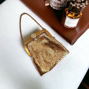 Vintage Whiting & Davis Purse Antique Rhinestone Jeweled Gold Mesh Purse Handbag